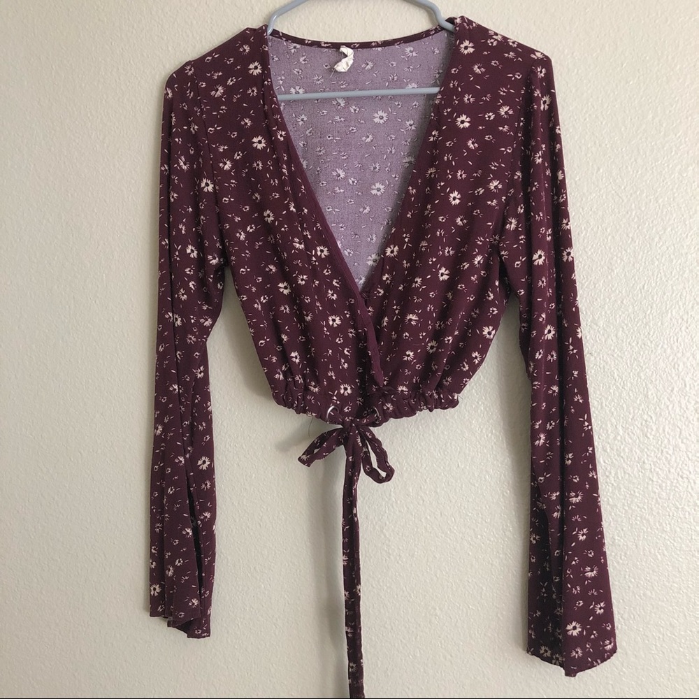 LA hearts long sleeve wrap top with tie front